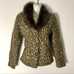 100% Wool Leopard Print & Faux Fur Coat